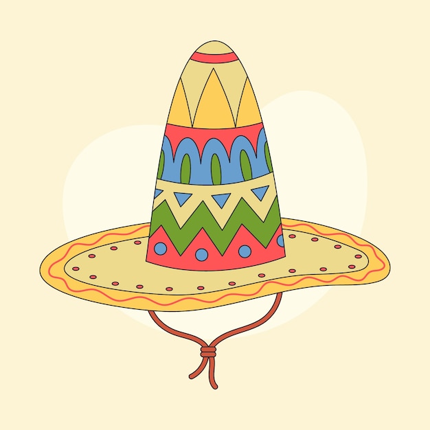 Vector dibujado a mano ilustración de dibujos animados de sombrero mexicano