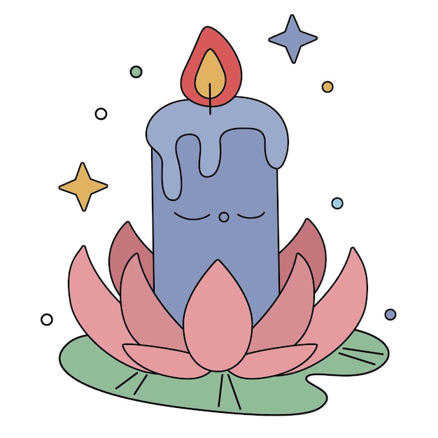Dibujado a mano ilustración de dibujos animados tradicionales de moda de vela con flor de loto