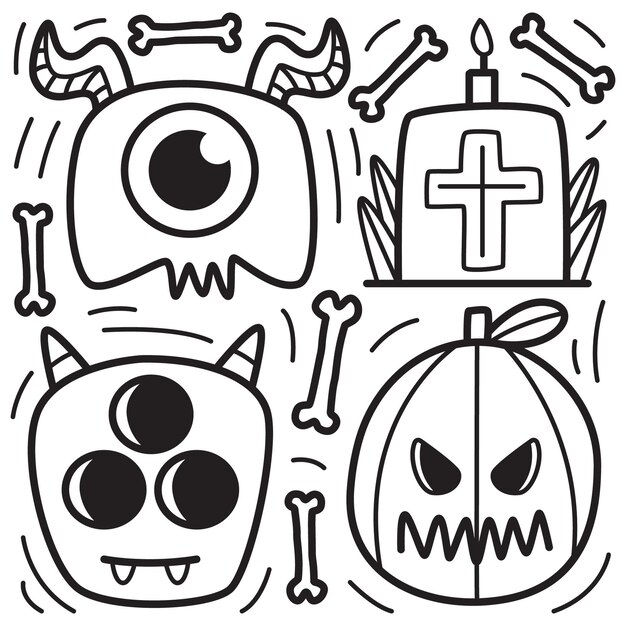 Vector dibujado a mano ilustración de diseño de doodle de halloween