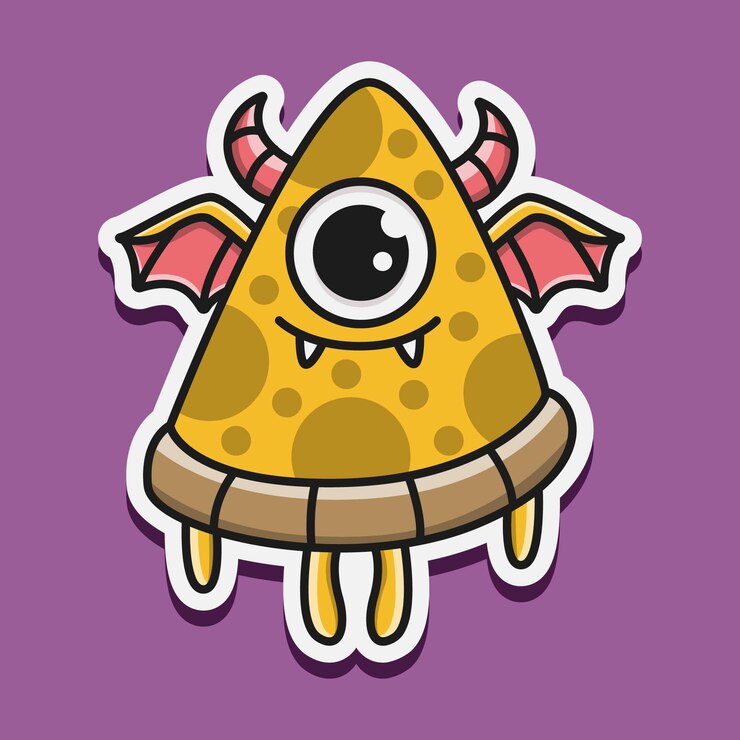 Dibujado a mano ilustración de diseño de etiqueta de monstruo de dibujos animados
