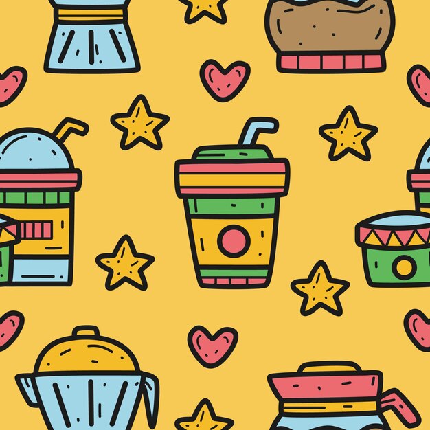 dibujado a mano ilustración de diseño de patrón de doodle de café