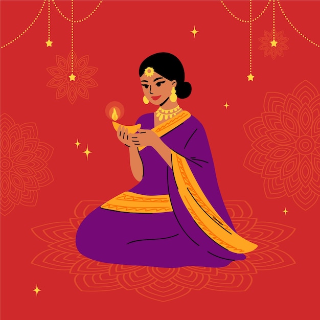 Vector dibujado a mano ilustración de diwali