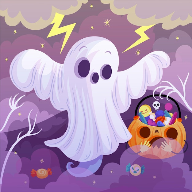Dibujado a mano ilustración de fantasma de halloween plano
