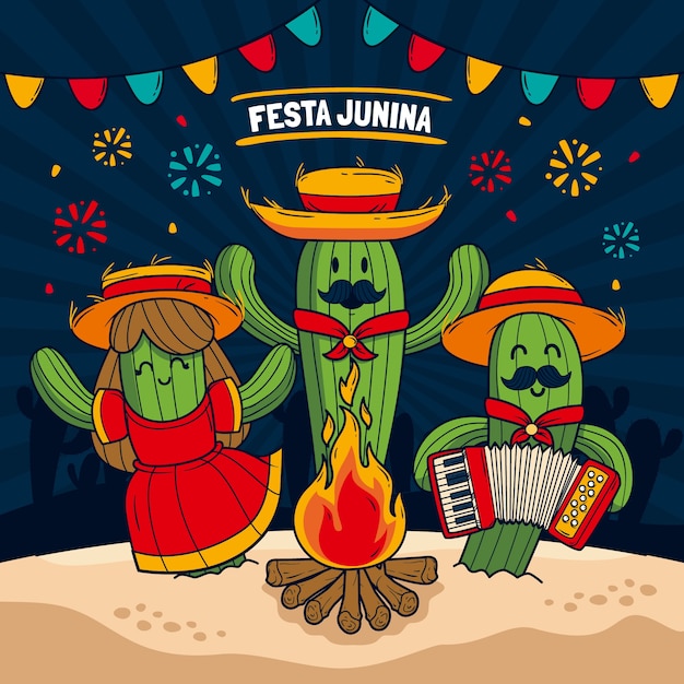 Vector dibujado a mano ilustración de fiestas juninas