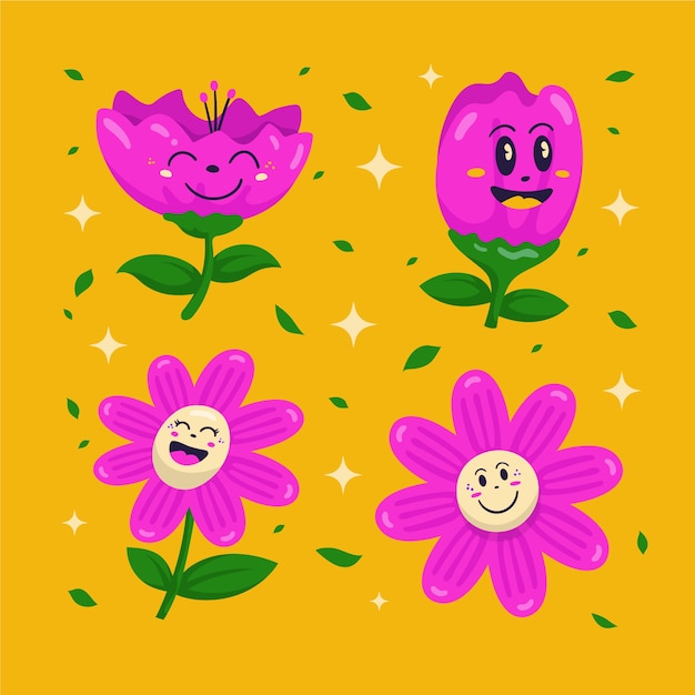 Vector dibujado a mano ilustración de flor de carita sonriente