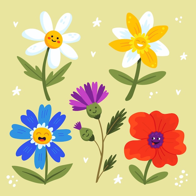 Vector dibujado a mano ilustración de flor de carita sonriente