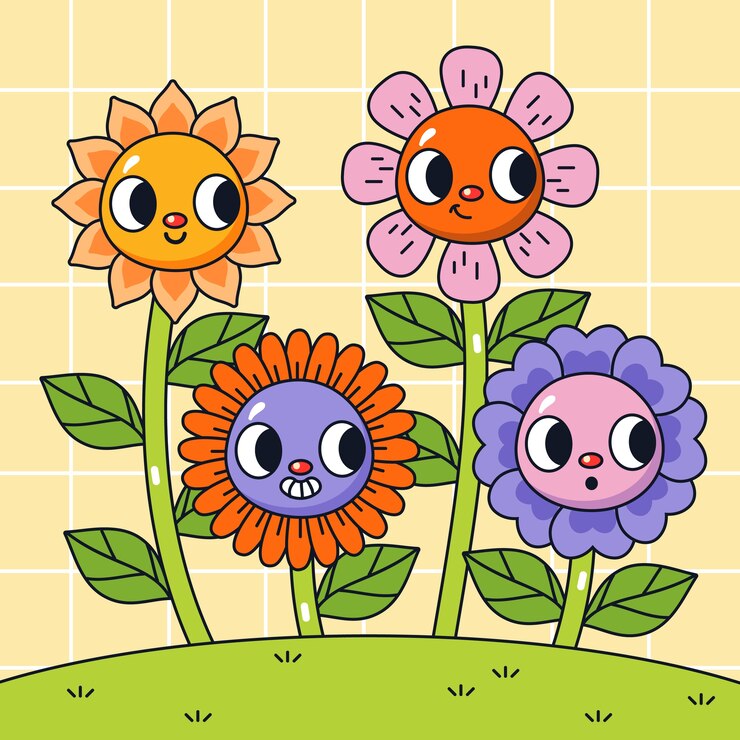 Vector dibujado a mano ilustración de flor de carita sonriente