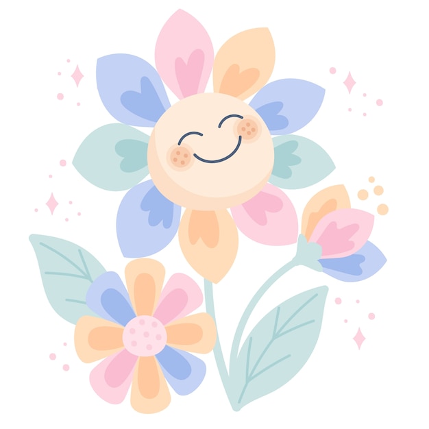 Dibujado a mano ilustración de flor de carita sonriente