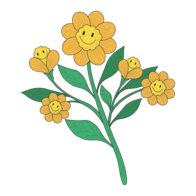 Dibujado a mano ilustración de flor de carita sonriente