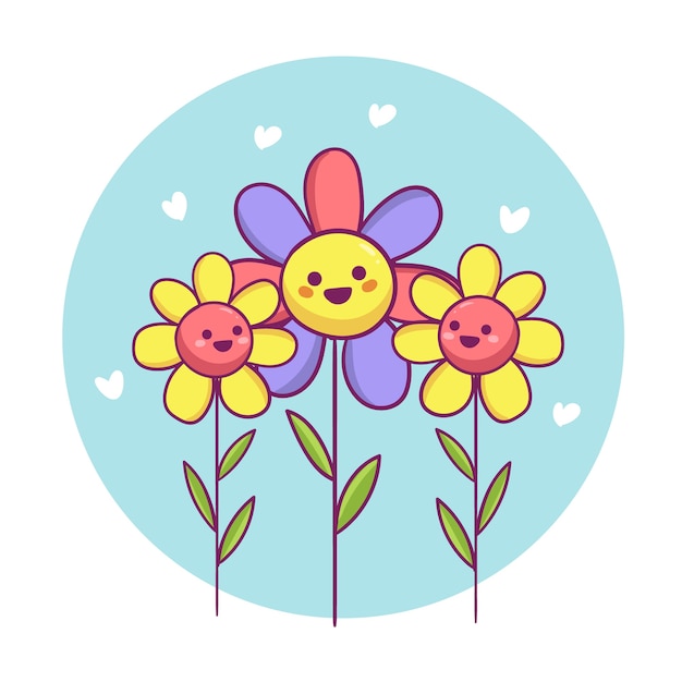 Dibujado a mano ilustración de flor de carita sonriente