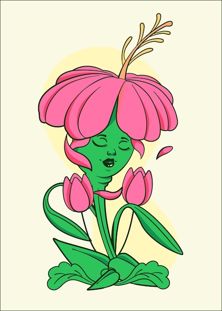 Vector dibujado a mano ilustración de flor de carita sonriente