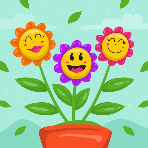 Vector dibujado a mano ilustración de flor de carita sonriente