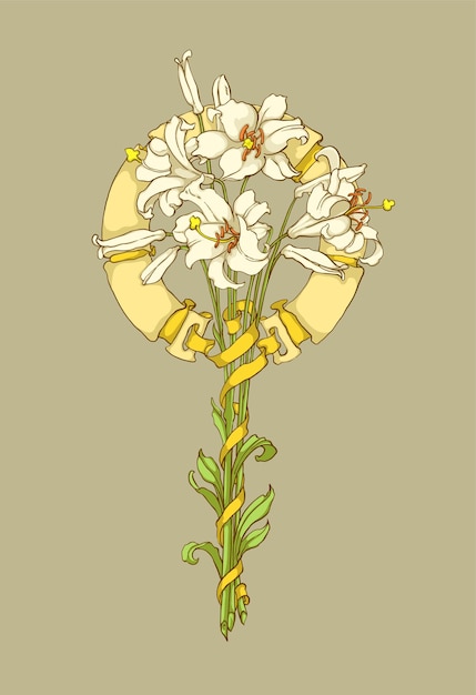 Dibujado a mano ilustración de flor de lirio art nouveau