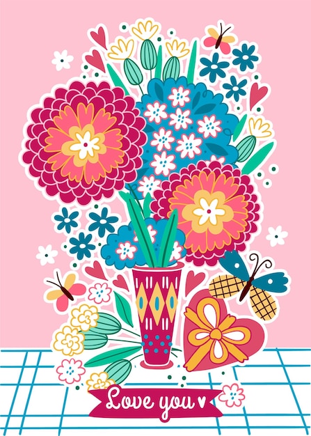 Dibujado a mano ilustración de flores de día de san valentín