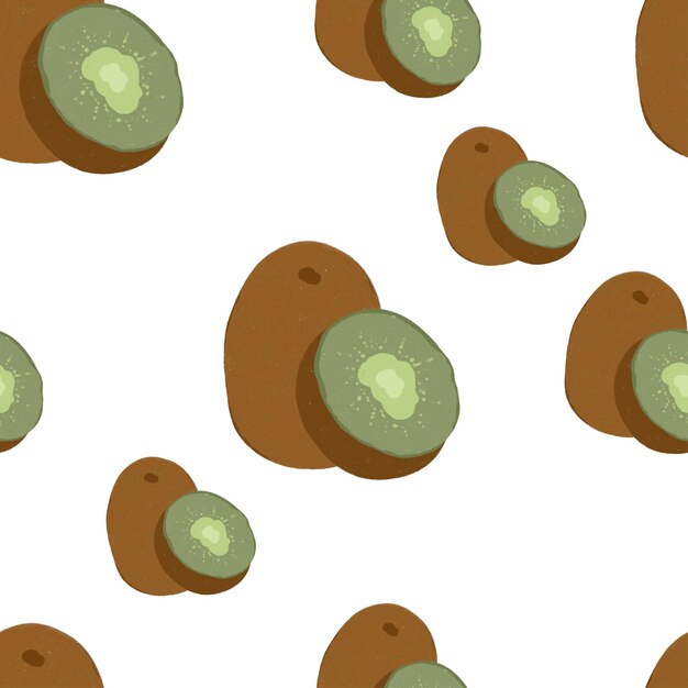 Dibujado a mano ilustración de fruta de kiwi verde de patrones sin fisuras