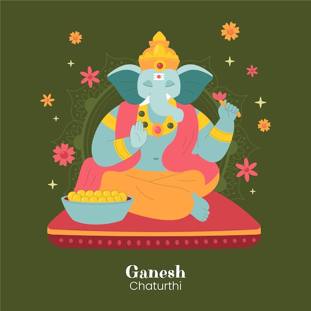 Vector dibujado a mano ilustración de ganesh chaturthi con elefante