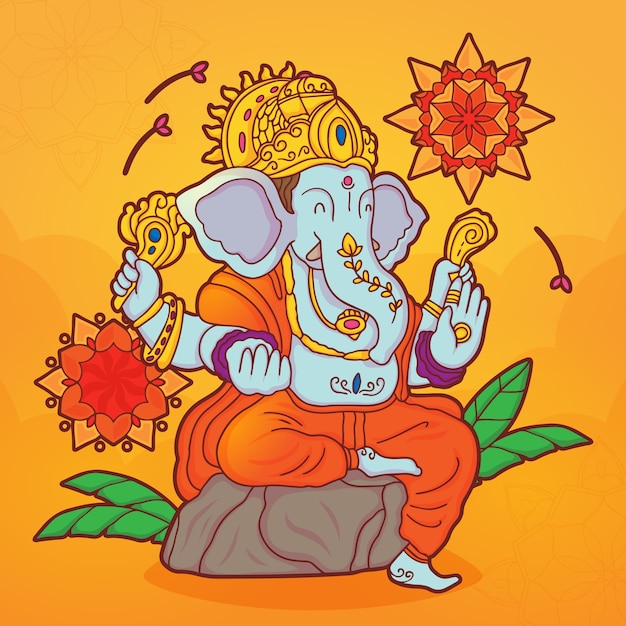 Vector dibujado a mano ilustración de ganesh chaturthi con elefante