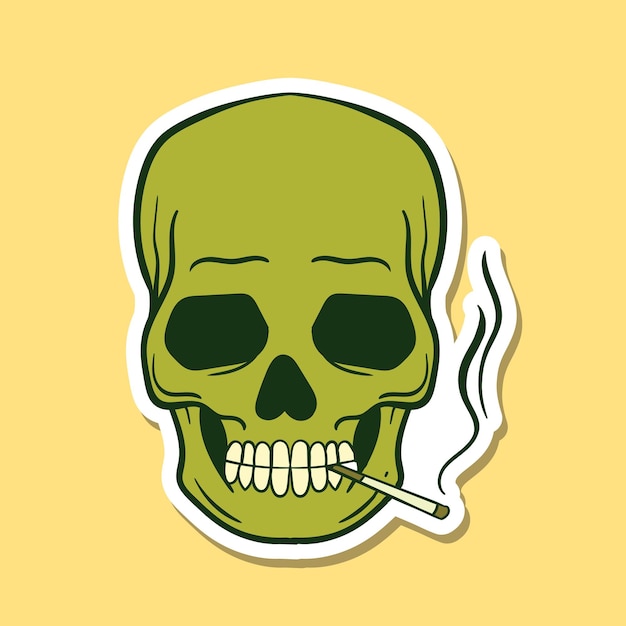 dibujado a mano ilustración de garabato de calavera humeante para póster de pegatinas, etc. vector premium