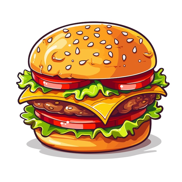 Vector dibujado a mano ilustración de hamburguesa de dibujos animados