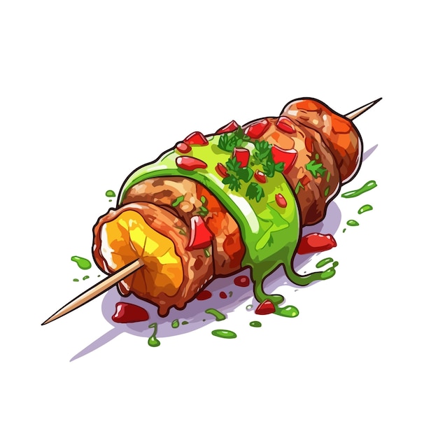 Dibujado a mano ilustración de kebab de dibujos animados