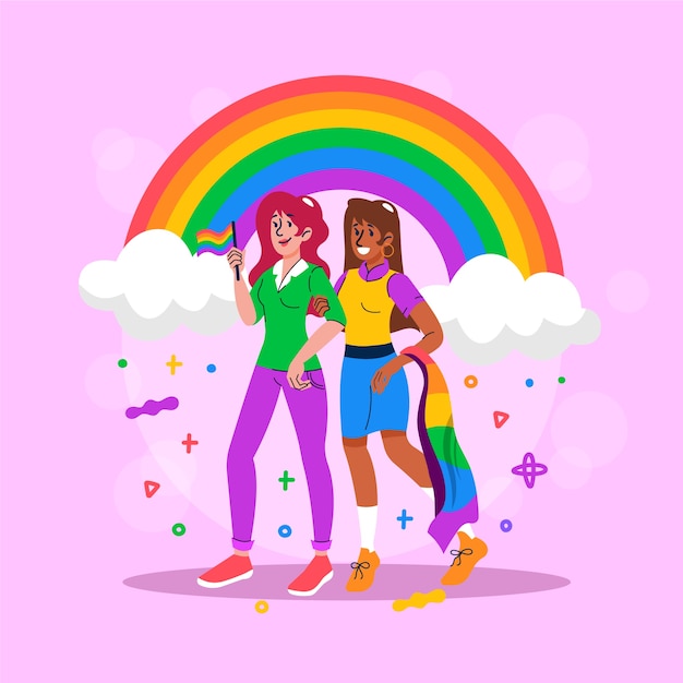 Dibujado a mano ilustración de lesbianas del mes del orgullo