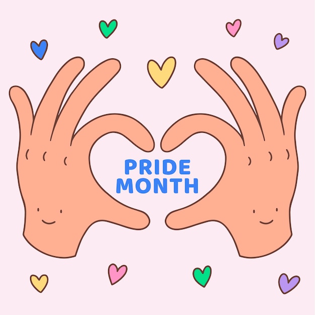 Dibujado a mano ilustración lgbt del mes del orgullo con las manos