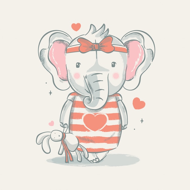 Dibujado a mano ilustración de un lindo bebé elefante