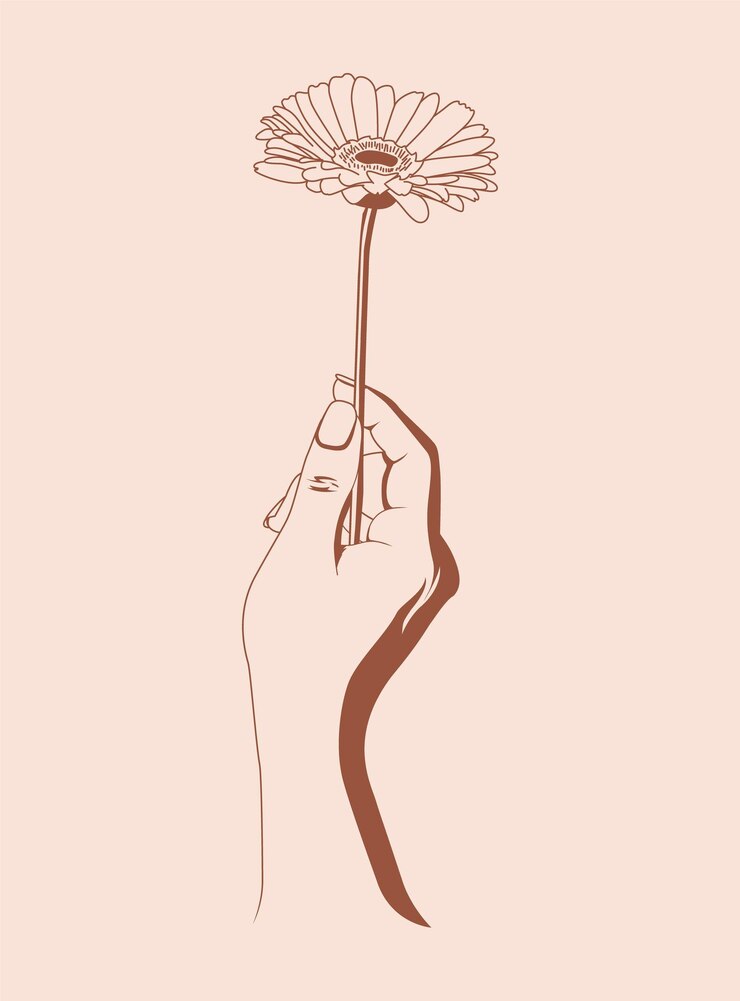 Vector dibujado a mano ilustración de mano de mujer sosteniendo flor