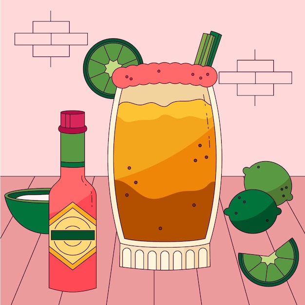 Vector dibujado a mano ilustración de michelada fresca