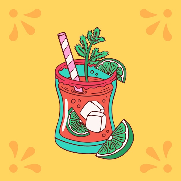 Vector dibujado a mano ilustración de michelada fresca