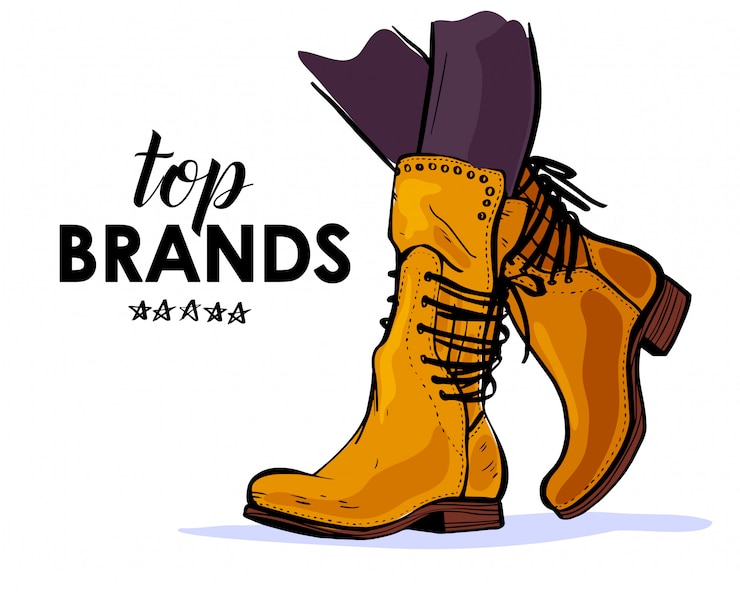 Vector dibujado a mano ilustración de moda de moda otoño / primavera mujer botas amarillas aisladas
