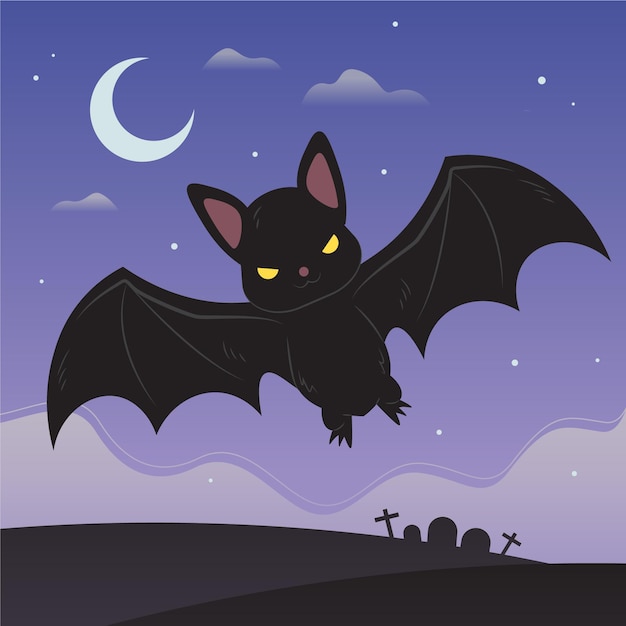 Vector dibujado a mano ilustración de murciélago de halloween plana