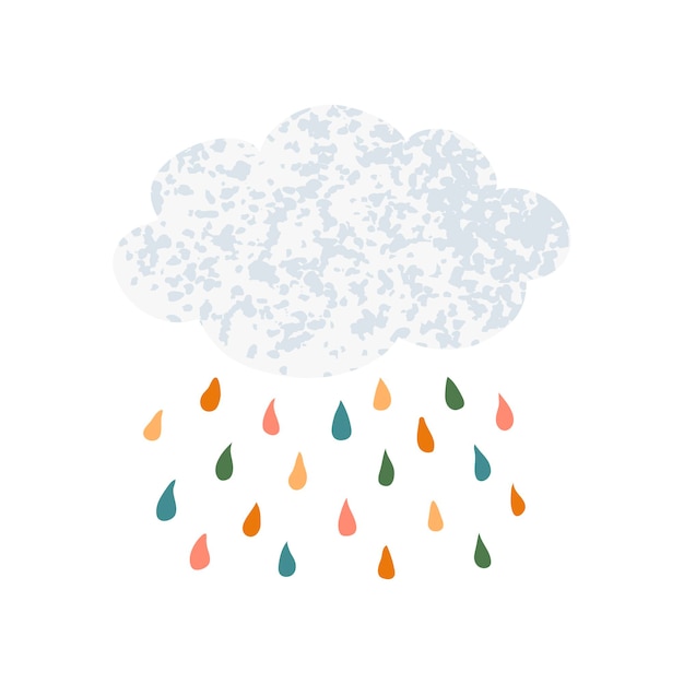 Vector dibujado a mano ilustración de nube de lluvia en estilo escandinavo de dibujos animados