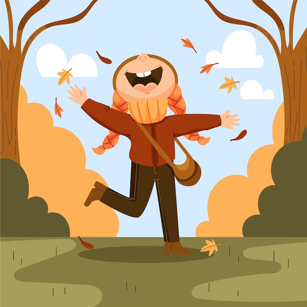 Vector dibujado a mano ilustración de otoño plano