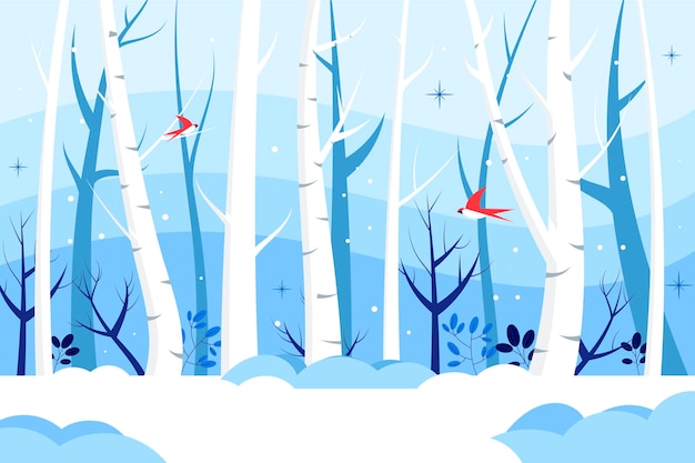 Dibujado a mano ilustración de paisaje de invierno plano