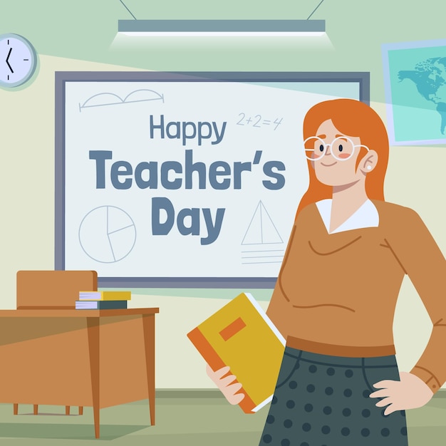 Vector dibujado a mano ilustración plana del día del maestro