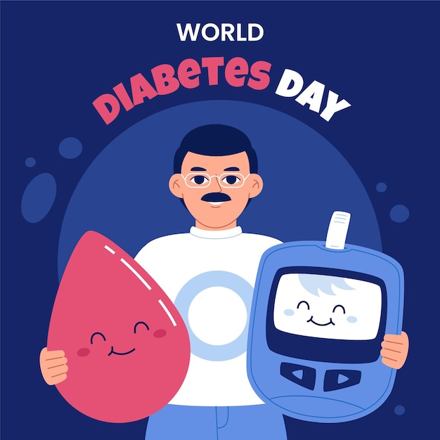Dibujado a mano ilustración plana del día mundial de la diabetes