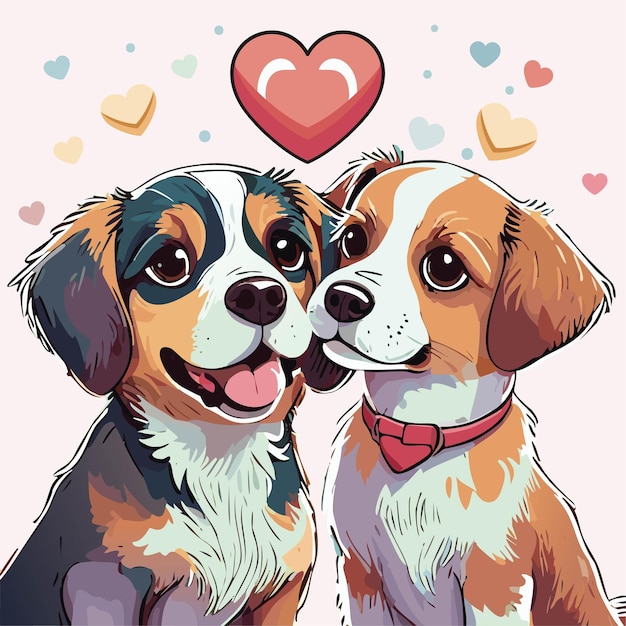 Vector dibujado a mano ilustración plana dos perros más lindos celebración son amor