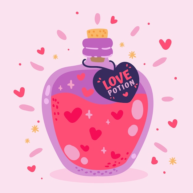 Dibujado a mano ilustración de poción de amor de diseño plano