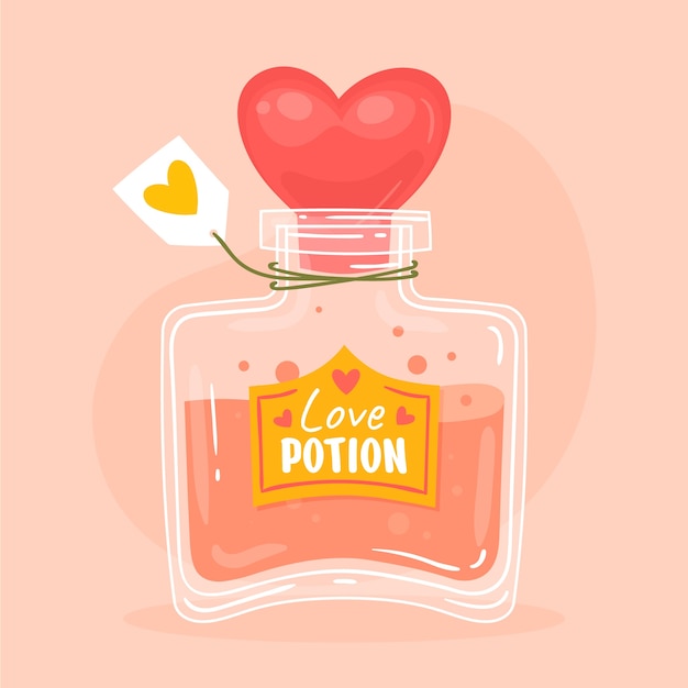 Vector dibujado a mano ilustración de poción de amor de diseño plano