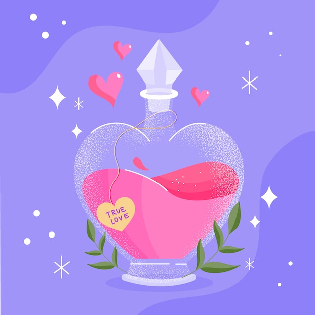 Dibujado a mano ilustración de poción de amor de diseño plano