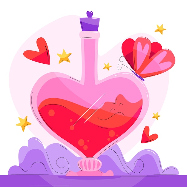 Vector dibujado a mano ilustración de poción de amor de diseño plano