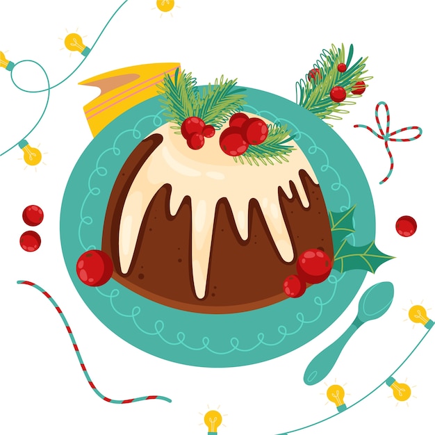 Vector dibujado a mano ilustración de pudín de navidad plano