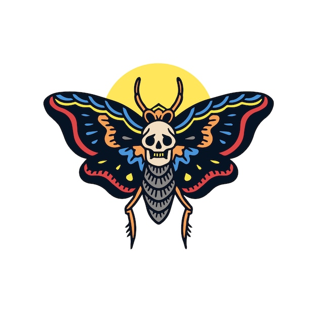 Dibujado a mano ilustración de tatuaje de la vieja escuela de la polilla bonita