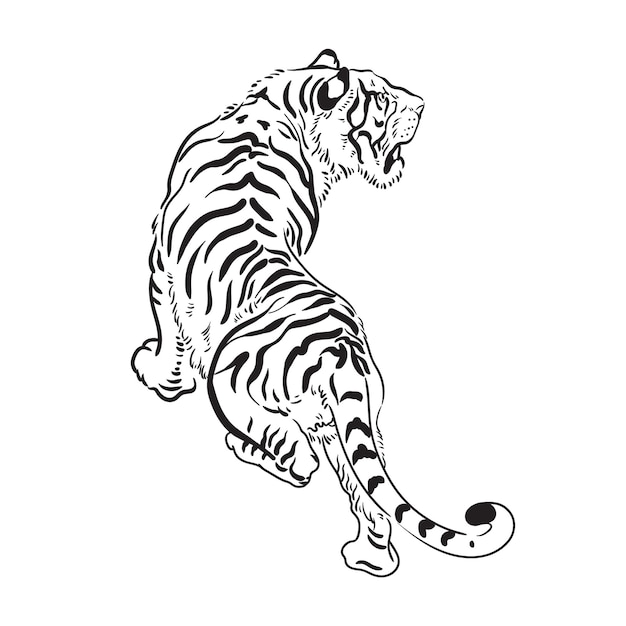 Dibujado a mano ilustración de tigre rugiente