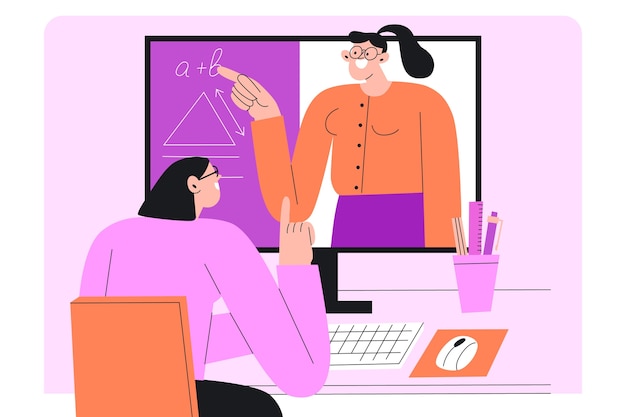 Dibujado a mano ilustración de tutor en línea