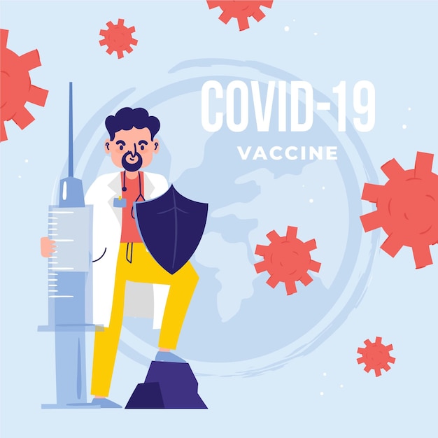 Vector dibujado a mano ilustración de vacuna de coronavirus