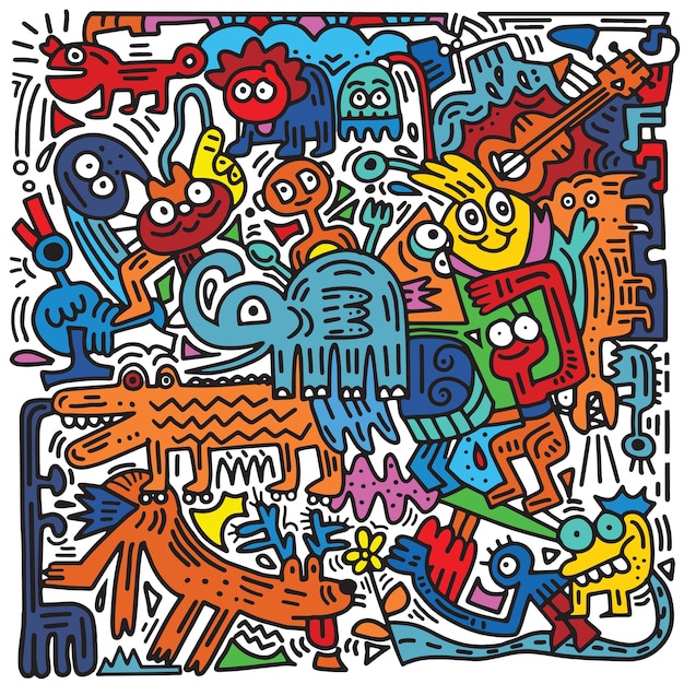Dibujado a mano ilustración vectorial de Doodle divertido animal