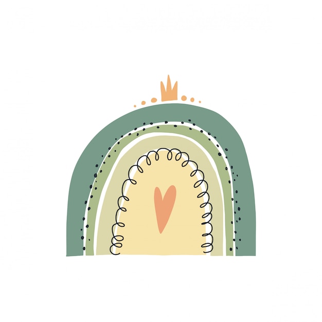 Dibujado a mano ilustración vectorial de un lindo arco iris. Diseño plano de estilo escandinavo para niños.