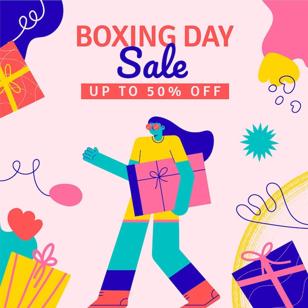 Dibujado a mano ilustración de venta del día del boxeo